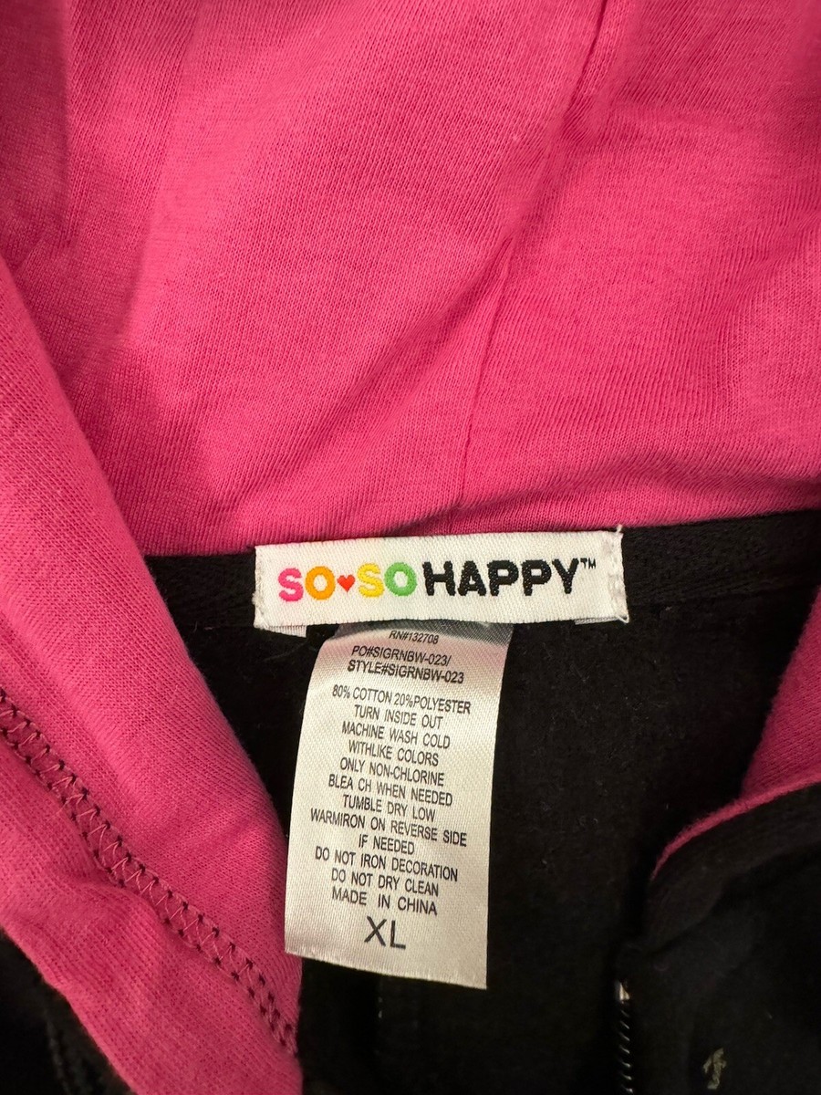 Sweat à Capuche Zippé So So Happy Noir - Motif Monstre, Taille XL, Neuf Sans étiquette