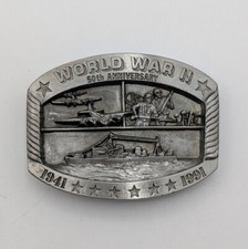 Vintage 1991 WW2 WWII 50th Anniversary Belt Buckle - Buckles of America