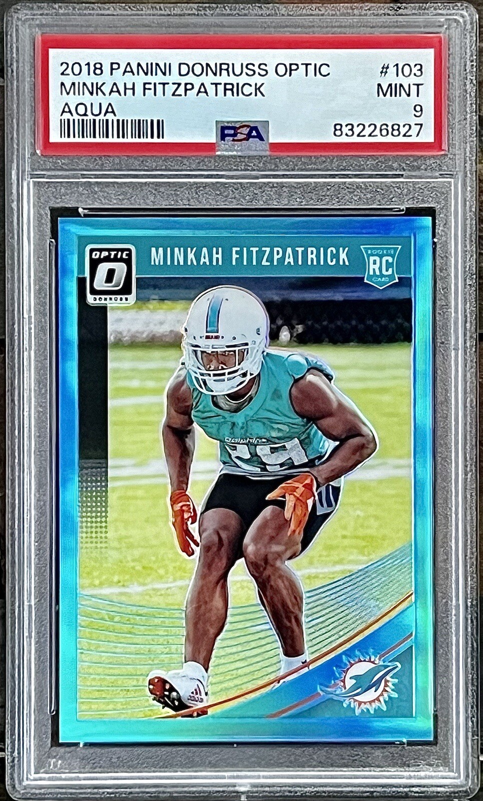 2018 Optic #103 AQUA /299 Minkah Fitzpatrick Rookie RC PSA 9 Mint Alabama POP 4