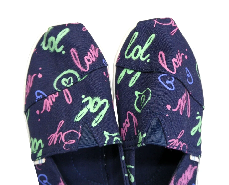 Zapatillas Toms Girls 4.5 Brillan en la Oscuridad Sin Cordones Eléctricas Amor Azul Marino San Valentín Foto 4 de 4