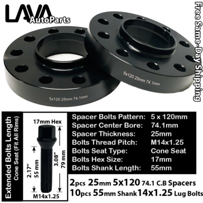 #ad 2PC 25MM THICK 5X120 74.1MM C.B WHEEL SPACER55MM 14X1.25 BOLT FIT BMW X5 X6 $72.26