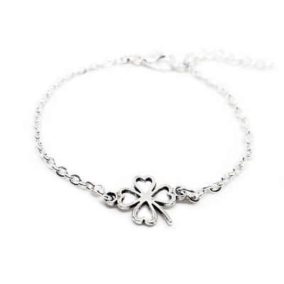 Bracciale Quadrifoglio In Argento 925 Per Donna | Portafortuna Con Catena Di Estensione