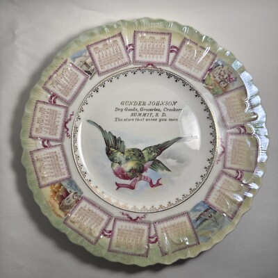 1909 Advertising Calendar Plate for Gunder Johnson Dry Goods, Groceries, Cookery