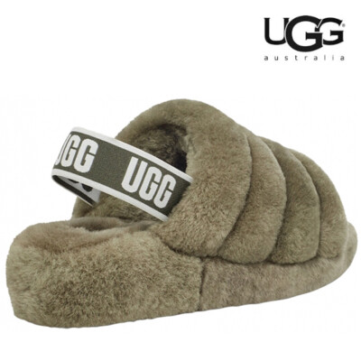 WOMEN'S UGG CLASSIC FLUFF YEAH SLIDE BLACK OLIVE CHARCOAL NEON