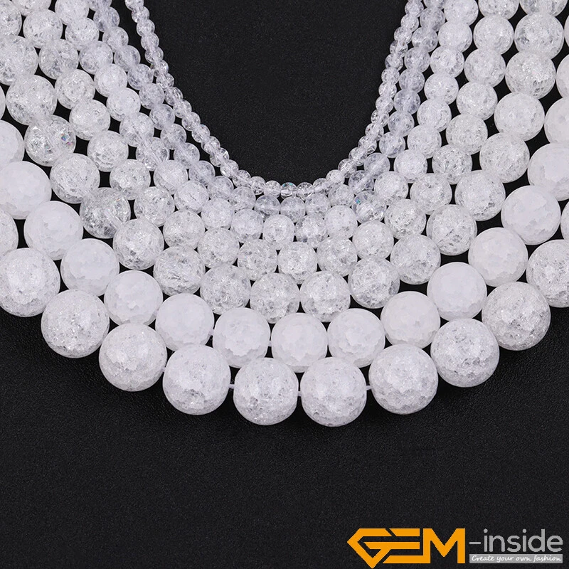 White Rock Crackle Crystal Quartz Gemstone Round Beads For Jewelry Making 15" YB - Image 3 of 4