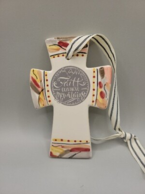 Glory Haus Laura Kirkland Ceramic FAITH Wall Cross Multicolored Floral 4'' X 6''