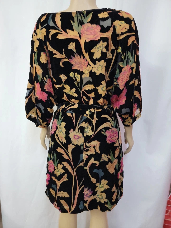 Vestido Kimono ZARA Talla S Colección Especial Terciopelo Burnout Cinturón #C Foto 4 de 4
