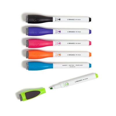  Magnetic Dry Erase Markers With Erasers, Set Of 6, Assorted Colors, Low