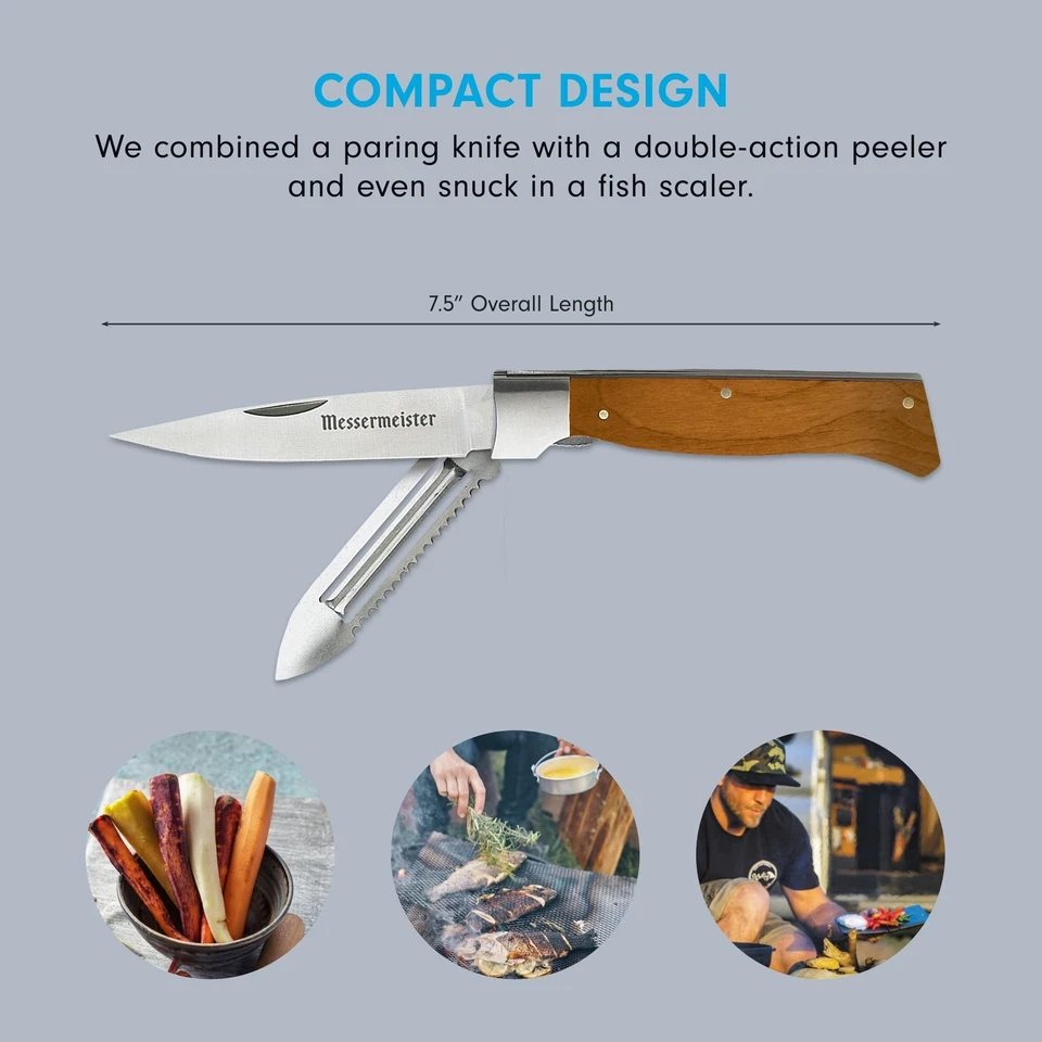 Pelador y pelador plegable Adventure Chef - Incluye cuchillo de pelar de tamaño completo, orina... Foto 3 de 4