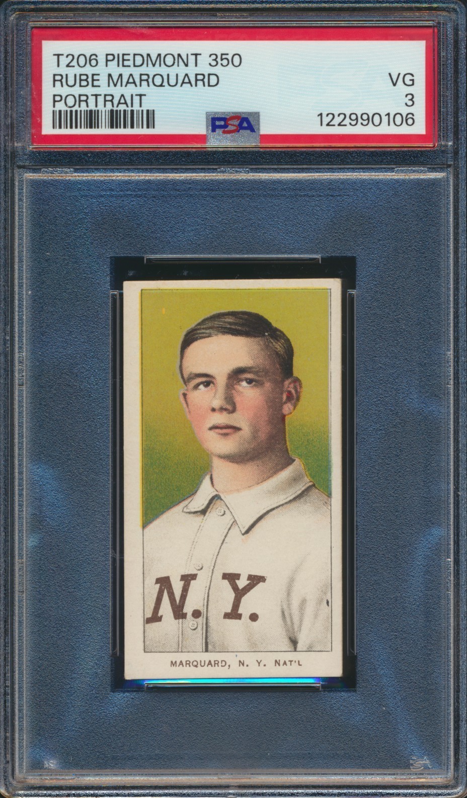1909 T206 PIEDMONT 350 RUBE MARQUARD PORTRAIT PSA 3 VG HOF