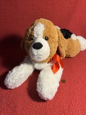 24 Walmart Brown White Dog Black Tail Spot Plush Stuffed Floppy 285917 Red Bow