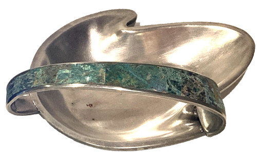 RARE Vintage Los Castillo Silver Plated Leaf Tray with Crushed Turquoise Stone