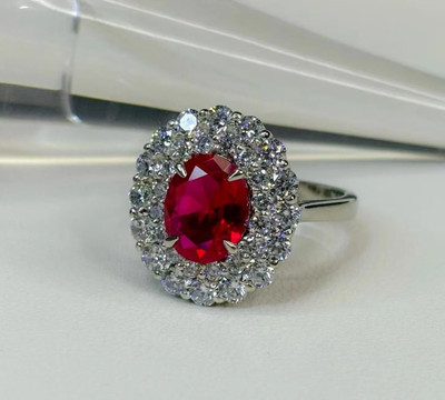 2.50 Ct Oval Cut Natural Ruby Diamond Engagement Ring 14K White Gold Size 7