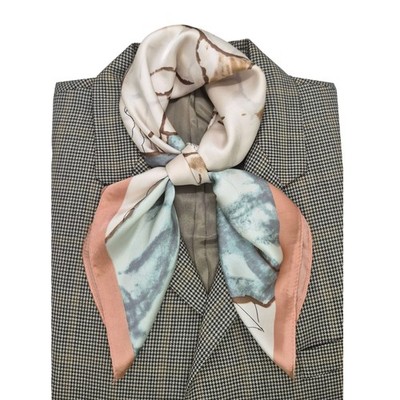  Luxury Silky Square Scarf Beige Green Orange Tan Ginkgo Print Watercolor Wrap  