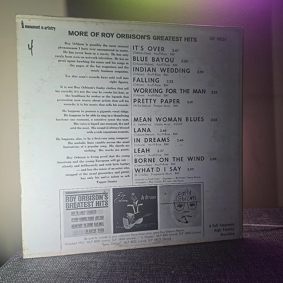 Roy Orbison–More of Roy Orbison’s Greatest Hits–1964 Monument–SLP18024 LP Foto 2 de 4