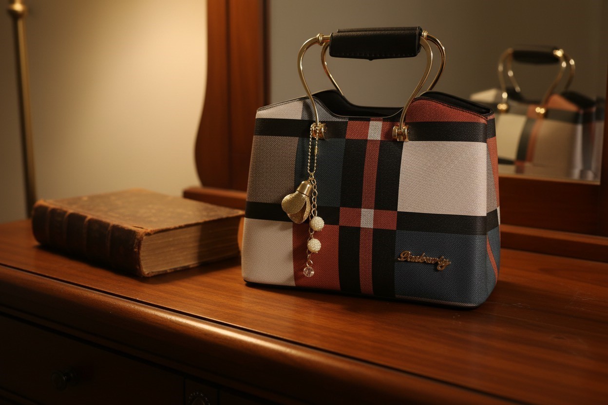 Women’s Colorful  Faux Leather Handbag Medium Satchel Gold Handles Charm Elegant