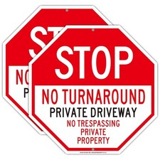 Stop No Turn Around Private Driveway Sign, 2Pack No Trespassing Private Prope...