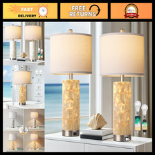 Coastal Table Lamps Set of 2 - Bedside Nightstand Lamps with USB Ports  4-Way S