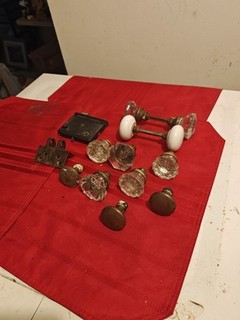 Antique Vintage Crystal Glass Door Knobs & Door Plate