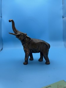Vintage Solid Brass Elephant Figurine Trunk Up Safari Animal Statue Decor