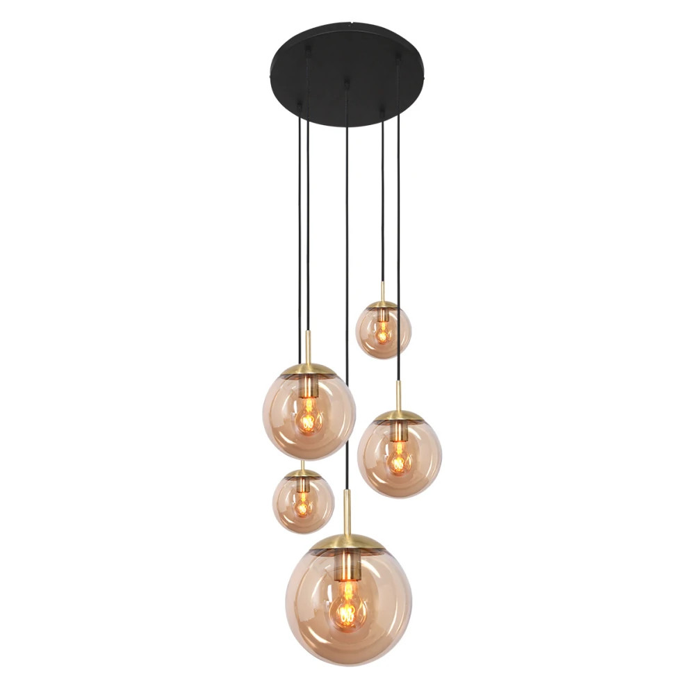 Pendelleuchte BOLLIQUE, 5-flammig, E27, Kugelschirme Ø 15/20/25/30cm, Rauchglas
