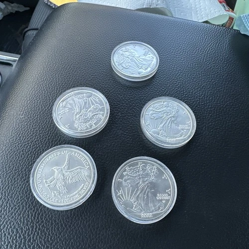 Lot of 5 ,2022 1 oz Silver American Eagle $1 Coin BU