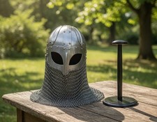 18 Gauge Viking Chainmail Helmet   Medieval Armor with Free Display Stand
