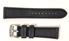 Glycine Black Leather Watch Strap 22mm Stainless Steel Buckle Genuine