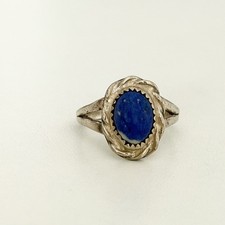Vintage 925 Sterling Silver Lapis Lazuli Oval Stone Band Ring Size 5