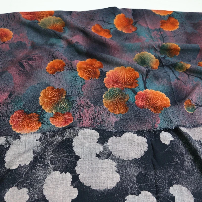 55'' Wide Embossed Rayon Viscose Fabric Robe Shirt Pants Material Leaf Pattern - Image 4 of 4