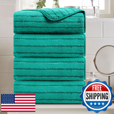 4 Pcs Blue Green Cabana Stripe 35"x70" Oversized Bath Sheet Towels