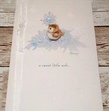 Mary Hamilton Christmas Greeting Card Baby Bird & Glitter Snowflakes UNUSED