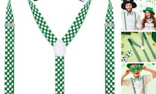 Mardi Gras Suspenders and Bow Tie Set for Men Adults, Green Purple Yellow