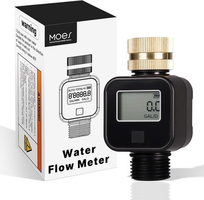 Digital Water Flow Meter Garden Hose RV Water Meter Brass Flow Gauge Black