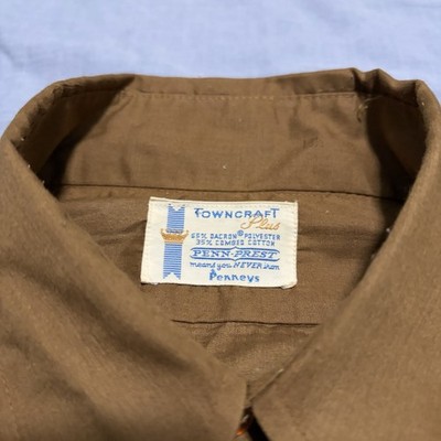 Vintage 60s Penneys Towncraft Shirt Mens (Fit Large) Brown Penn