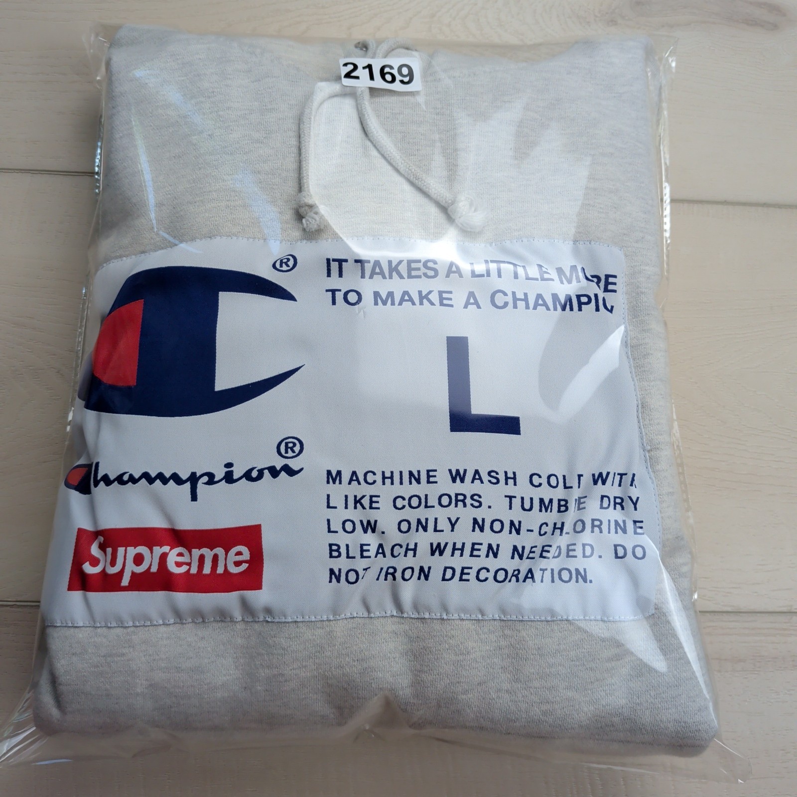 Supreme x Champion Label Hooded Hoodie Sweatshirt Mens L Light Gray Streetwear thumbnail 15