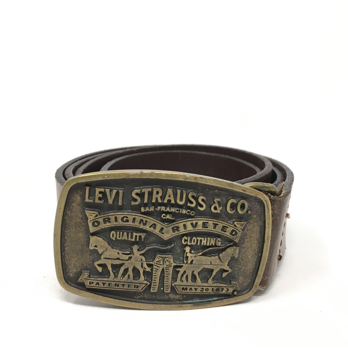 Levi Strauss Co Belt Mens Size 36 Brown Leather Vintage Made Italy Big  Buckle