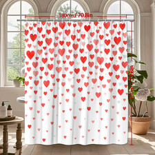 Red Heart Shower Curtain - Cute Fabric for Valentine's Day Decor