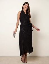  Blue Vanilla Womens Wrap Knit Halter Shape Dress UK SIZE M