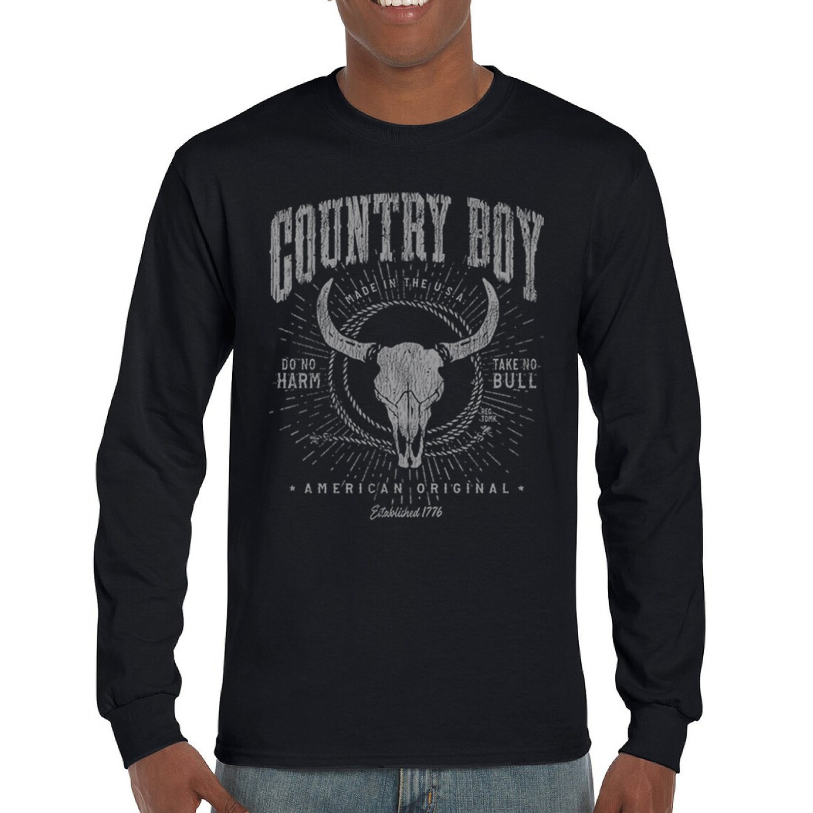ALTRA T shirt manica lunga Country Boy American originale Bull Skull Country Ranch