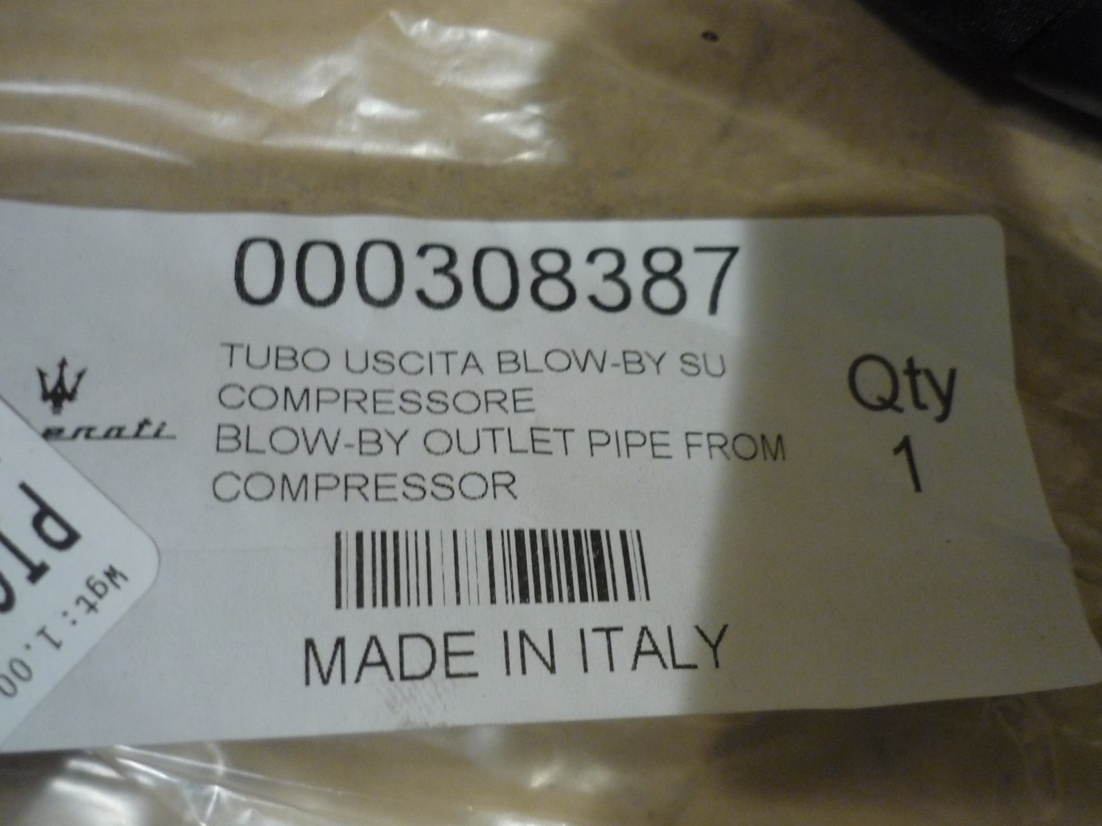 Maserati Ghibli, Quattroporte -Blow-by Outlet Pipe From Compressor -P/N 308387