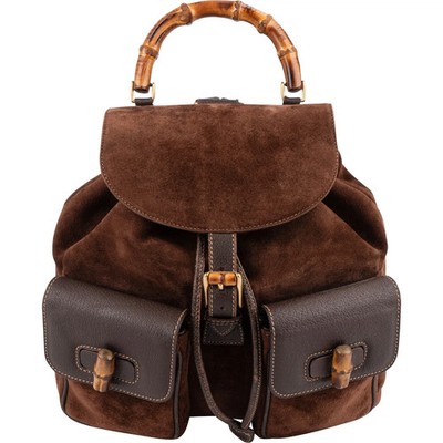Gucci Suede and Leather Bamboo Backpack Rucksack