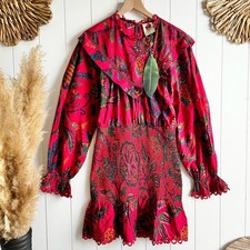 Farm Rio mini dress Small floral tropical smocked ruffled crochet