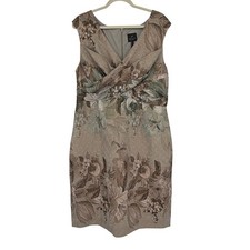 Adrianna Papell Metallic Floral Jacquard Sheath Dress Size 16 Sleeveless Formal