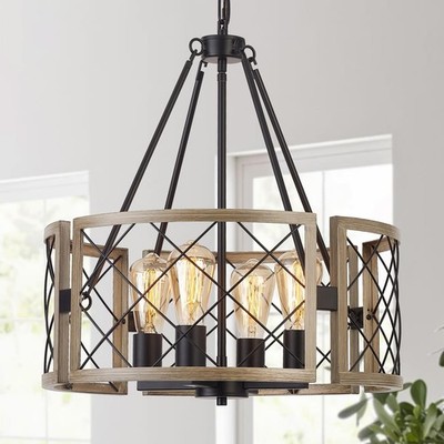 Modern Farmhouse Chandelier, Rustic 4-Light Dining Room Chandelier Light Fixt...
