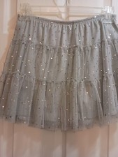 Girls Gray Layered Tulle Tutu Skirt with Sequin Accents, Polka Dot, Party Short