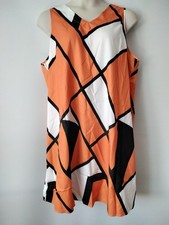 NEW PLUS SIZE 22 24 ORANGE WHITE GEOMETRIC TANK DRESS NO STRETCH SLEEVELESS