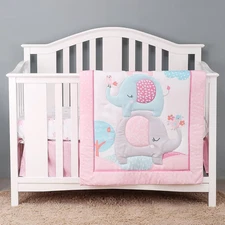 YCDTMY 3 Piece Baby Crib Bedding Set for Girls, Includes Pink