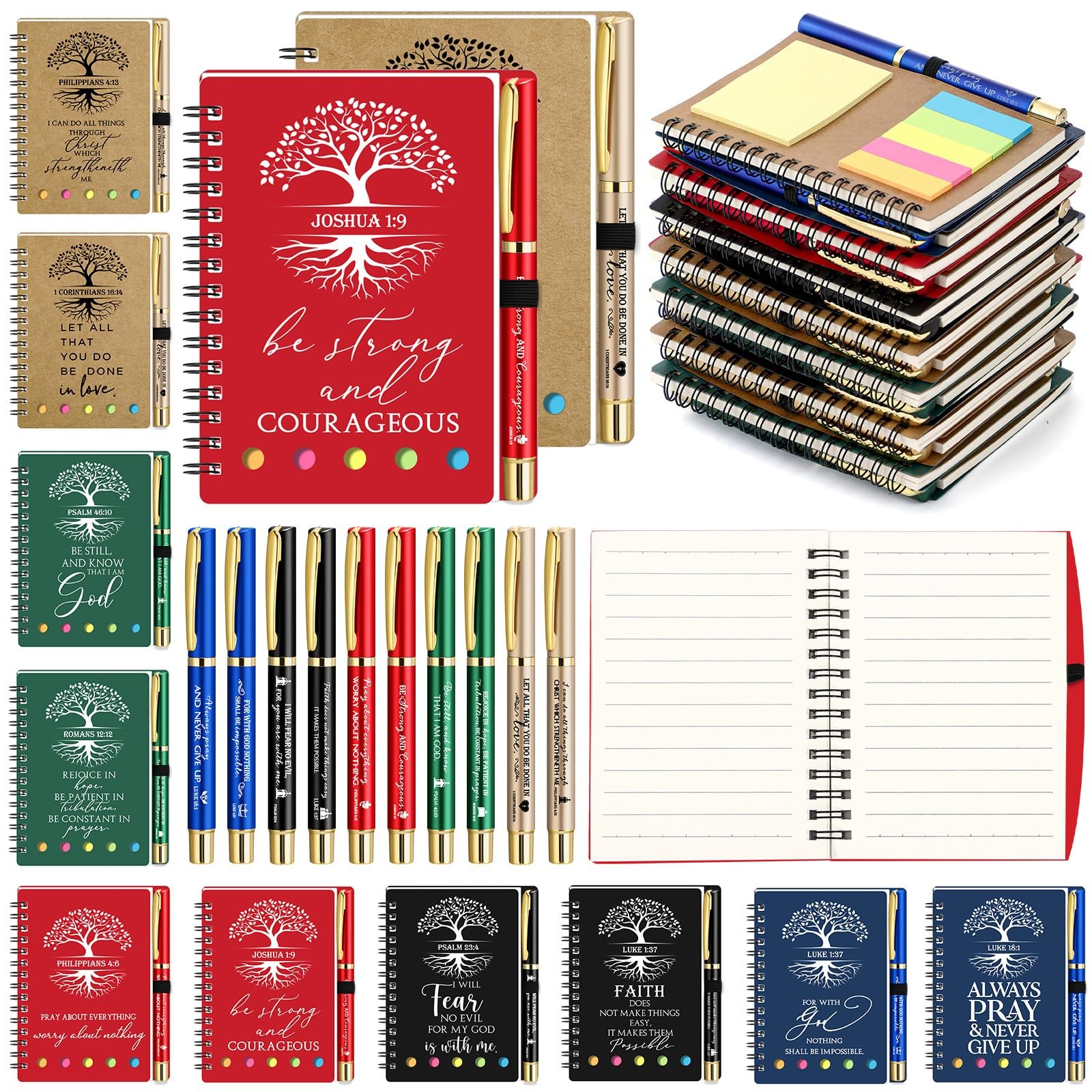 Dunzoom 100 Pcs Christian Prayer Journal Notebooks with Sticky Notes Pens
