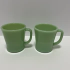 Fire King Jadeite Vintage Oven Ware Coffee Mug D Handle Set of 2 USA Made